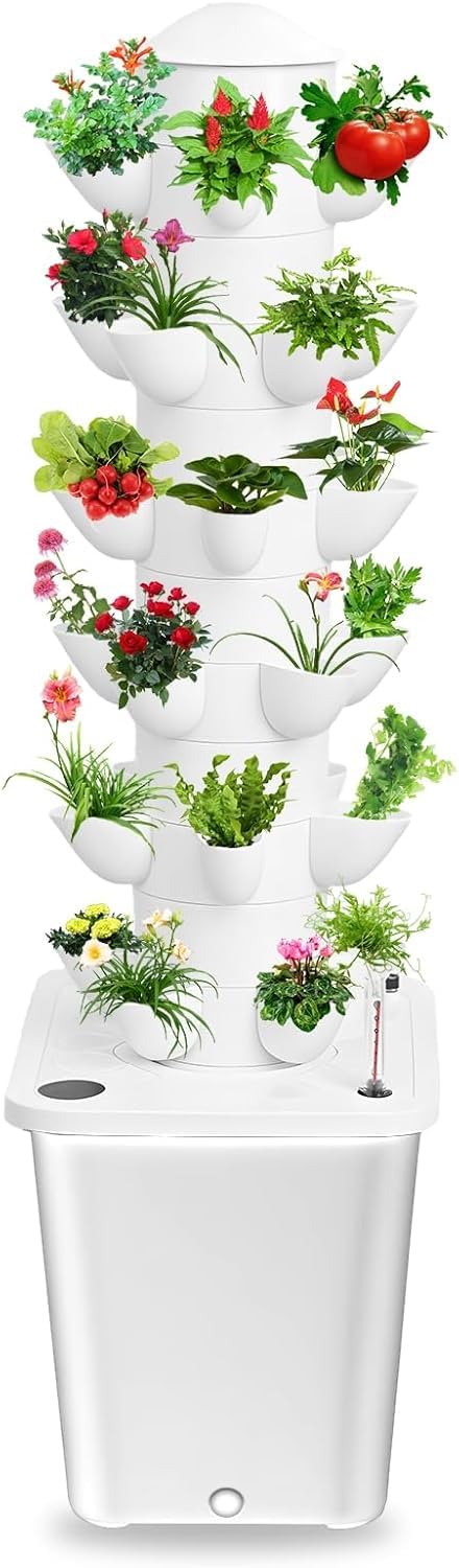 Torre idroponica da 30 baccelli, sistema di coltivazione idroponica da giardino per erbe, frutta e verdura, kit di coltivazione aeroponica con pompa idratante, vasi a rete, timer per erbe, frutta