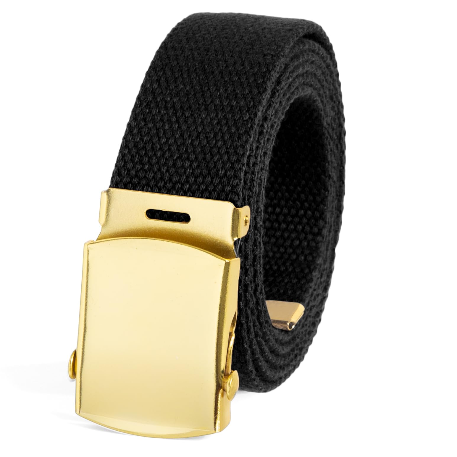 Canvas Web Belt Military Style with Brass Buckle and Tip 54" Long Many Colors