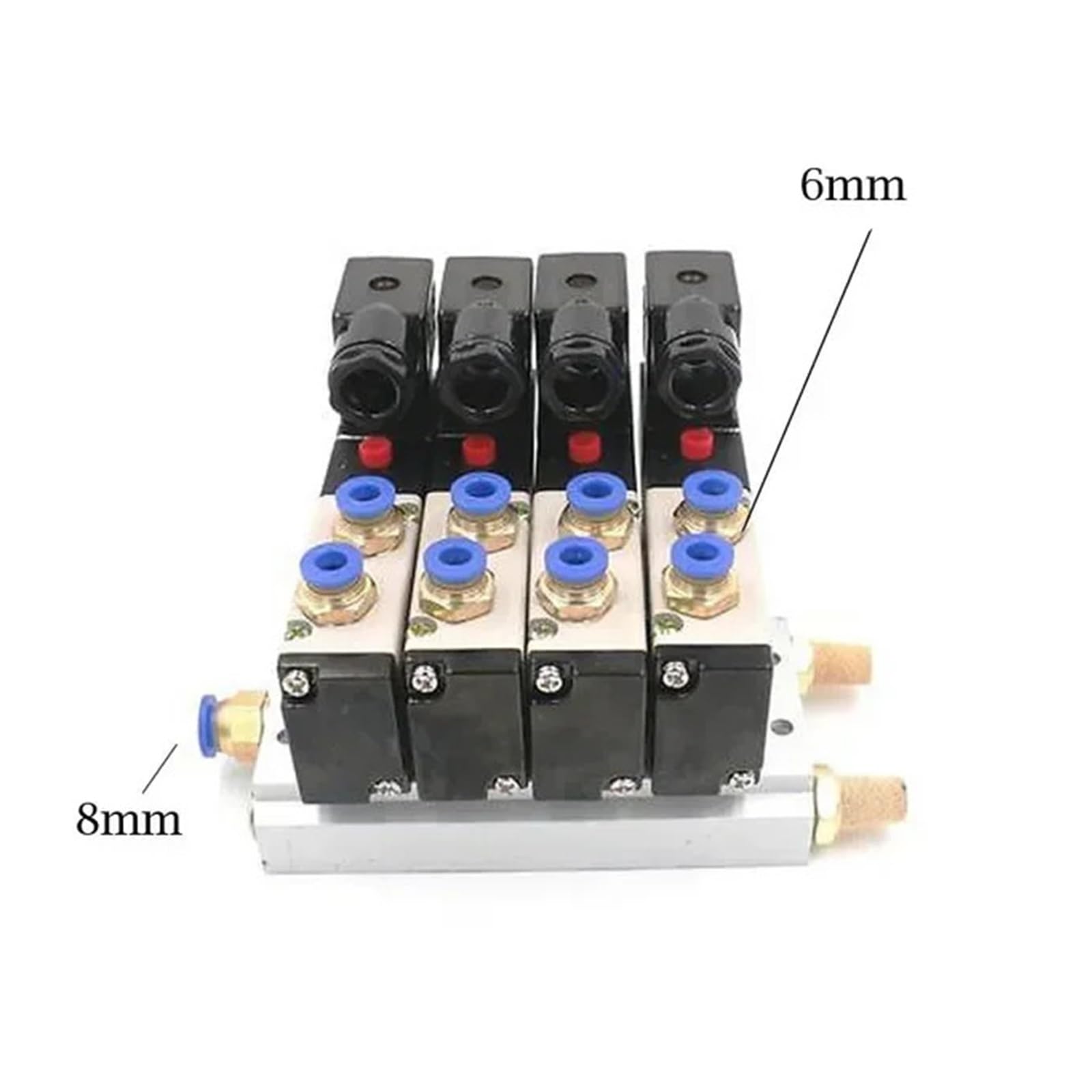 Bloque de electroválvula neumática 4V210-08, 12/24 V CC, 110/220 V CA, opción múltiple, con Base de Montaje y colector de 2/3/4/6 vías(4 Position 6mm Fitting,AC110V)