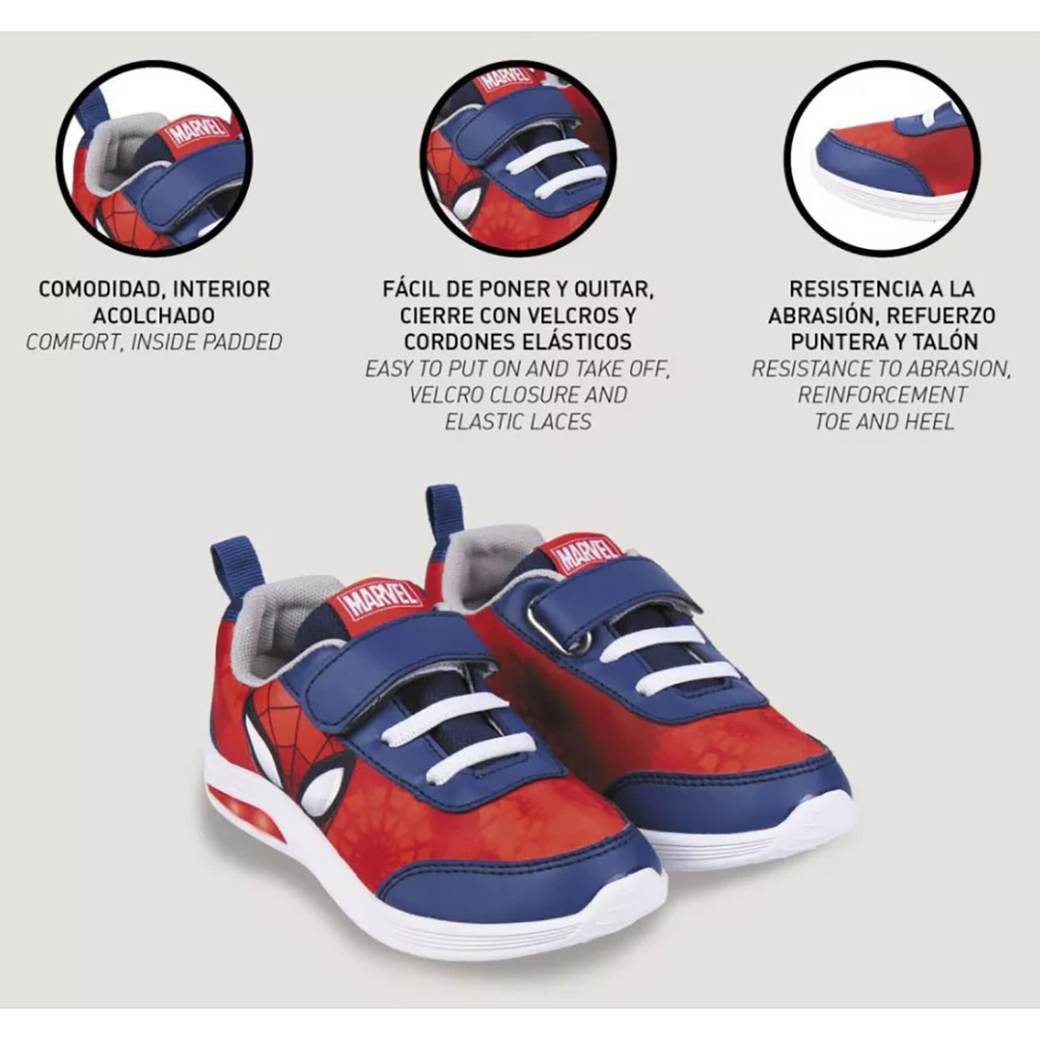 Marvel Spiderman Zapatillas deportivas de velcro para niño con luces LED 4999