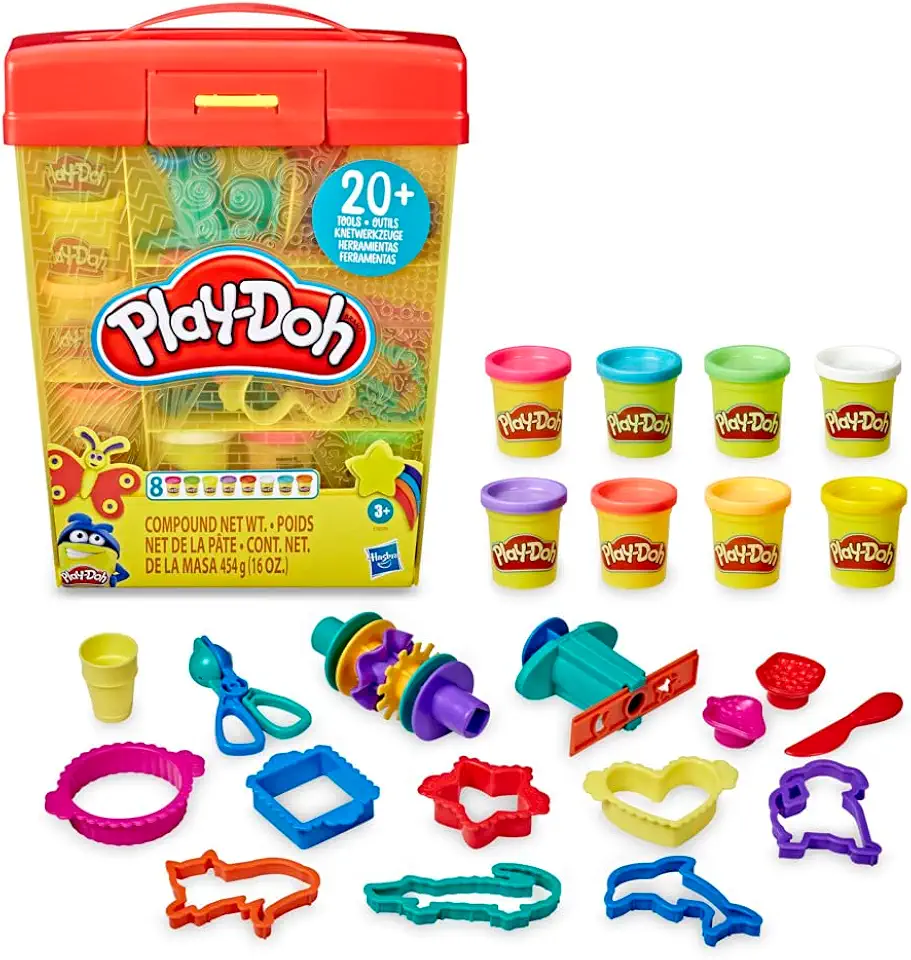 Play-Doh Large Tools and Storage Activity Set for Kids 3 Years and Up with 8 Non-Toxic Play-Doh Colors and 20-Plus Tools
