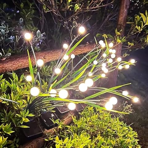 luckystyle Solar Garden Lights 2 Pack,2 Lighting Modes Waterproof Firefly Lights with Artificial Green Leaves & Branches,16 LED Big Bulb Solar Lights Outdoor Swaying Light for Yard Patio Pathway Decor Cover