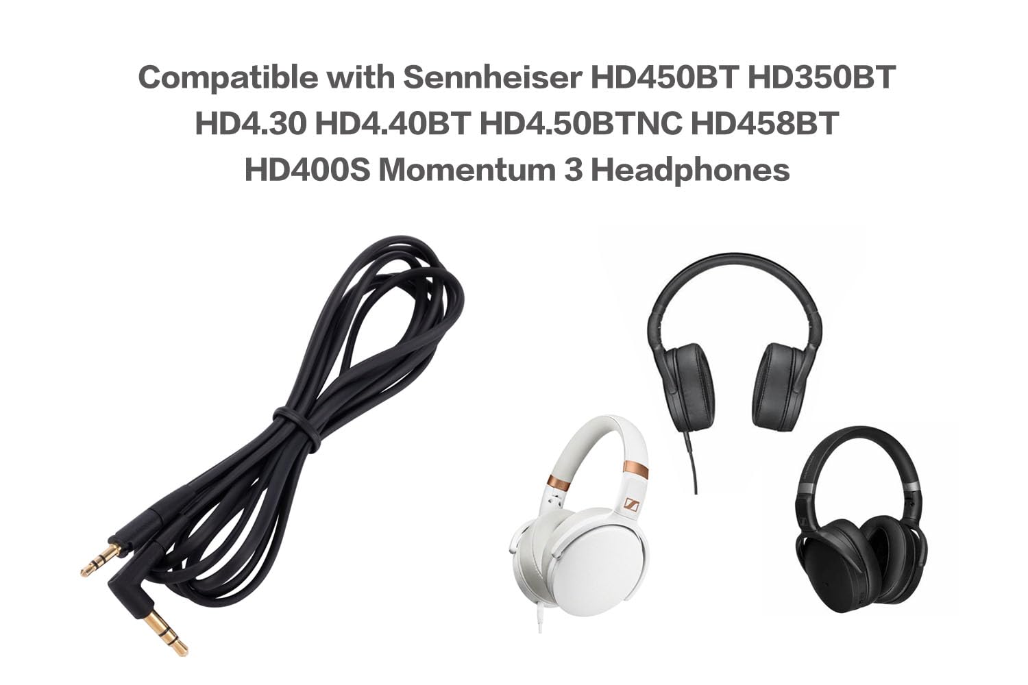 Alphatec Cavo audio di ricambio compatibile con Sennheiser HD450BT HD350BT HD4.30 HD4.40BT HD4.50BTNC HD458BT HD400S Momentum 3 cuffie,3,5 mm su 2,5 mm,cavo jack stereo maschio,1,45 m,colore: Nero