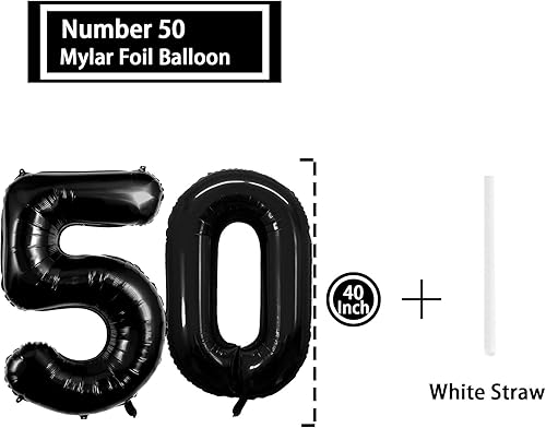Miniatura 2 de Globo de 50 números negro de 40 pulgadas, globos grandes de Mylar para hombres de 50 años, decoraciones de fiesta de cumpleaños, bodas,