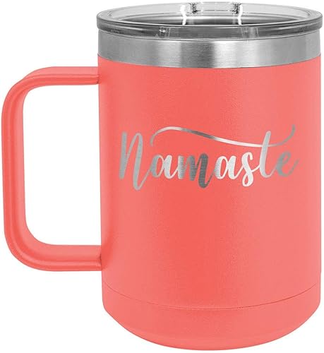 NAMASTE Taza de café de 15 oz con tapa deslizante  Taza de café de viaje aislada  Ideas de regalo de cumpleaños o Navidad de mujeres o hombres