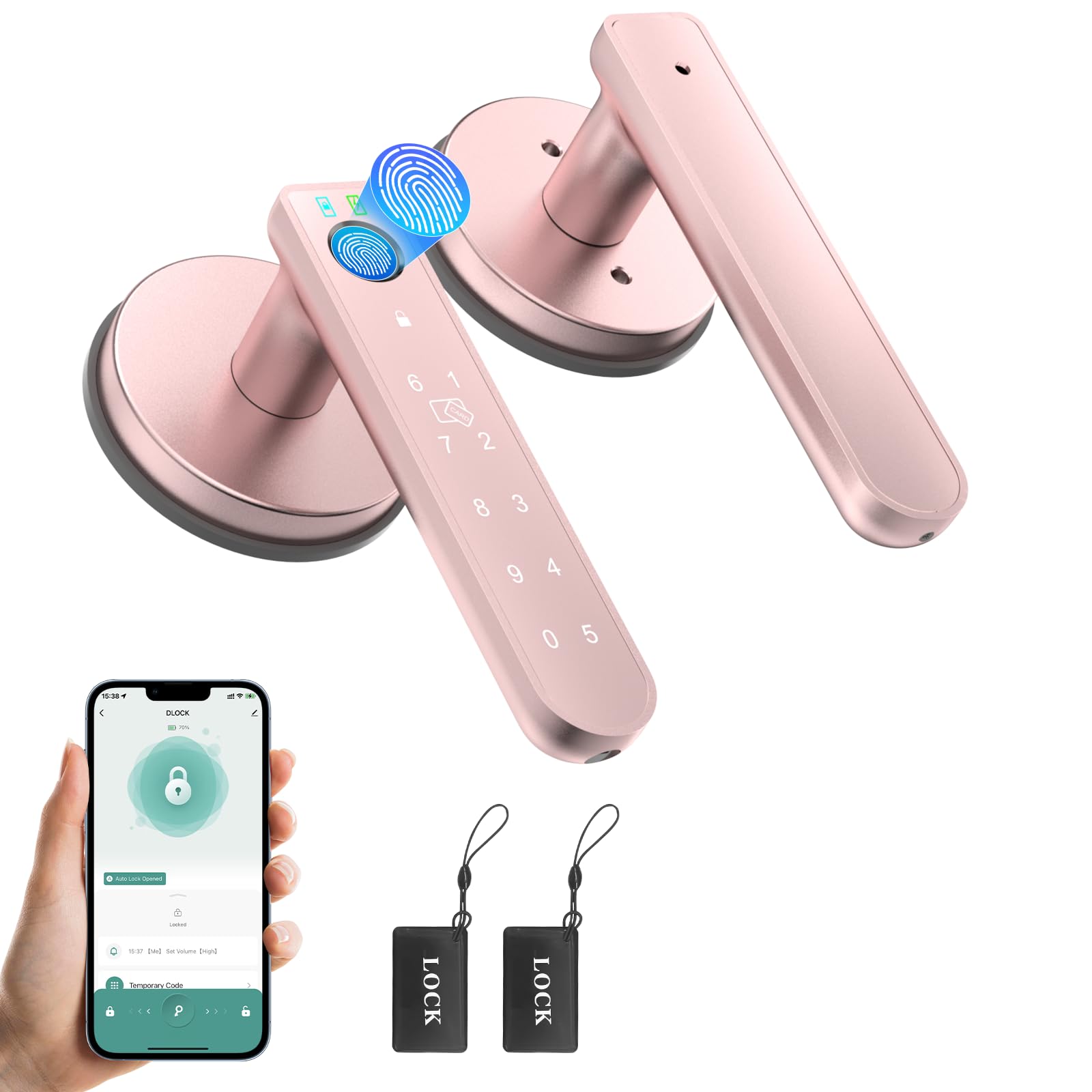 BAFUWEIY Fingerprint Door Lock, 6-in-1 Smart Door Knob with App Control/Fingerprints/IC Cards/Passwords/2 Keys, Fingerprint Door Knob Biometric Door