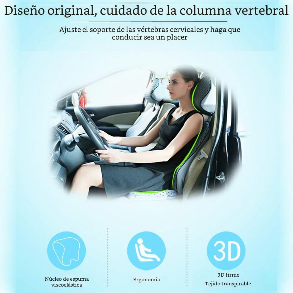 Cojín ortopédico con soporte lumbar y reposacabezas, cojín ergonómico para silla, espuma viscoelástica, ciática, hemorroides y alivio del dolor de espalda, para asiento de coche, silla de oficina y