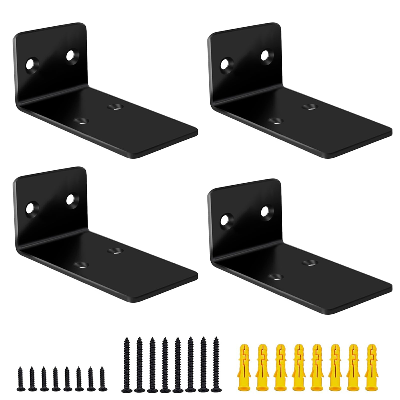 Yudawn Black 4 Pcs Shelf Brackets Heavy Duty, Shelving Brackets Wall Bracket For Shelves Scaffold Floating Shelf Bracket For Bookcase Cabinet 4 Inch