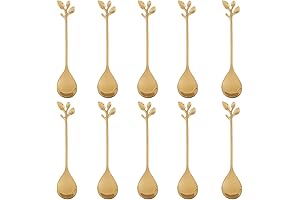 AnSaw 10-Piece Stainless Steel Gold Leaf Small Serving Spoons for Dips