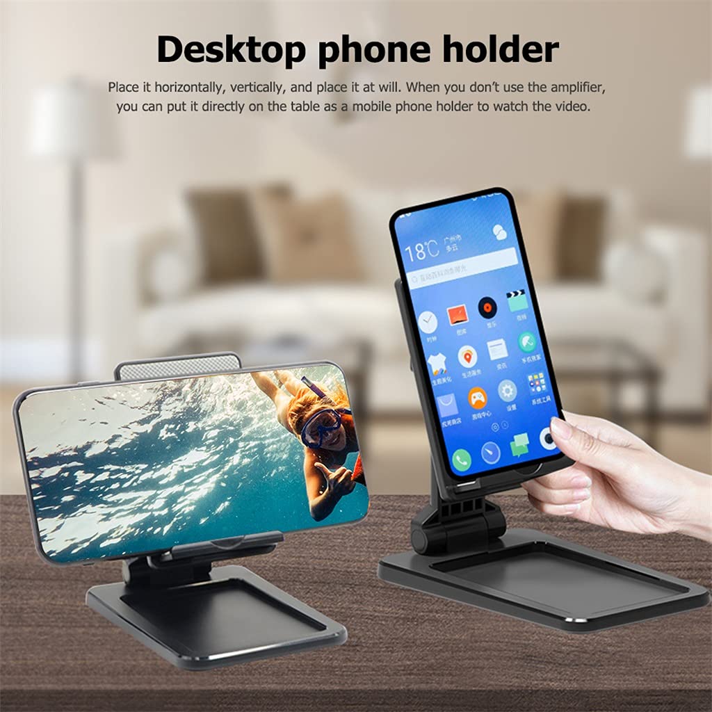Amplificador de pantalla de 12 pulgadas con soporte plegable para teléfono, aumento de 3-4x, lente antiluz azul, negro