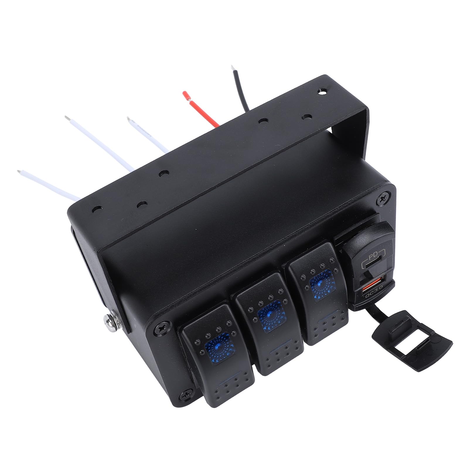 VGEBY Panel Przełączników 3-krotnych, Aluminiowy Wodoodporny Panel Przełączników Kołyskowych z ładowarką PD USB C QC3.0, Wstępnie Okablowany 12V 24V DC, Woltomierz do łodzi Morskich RV UTV