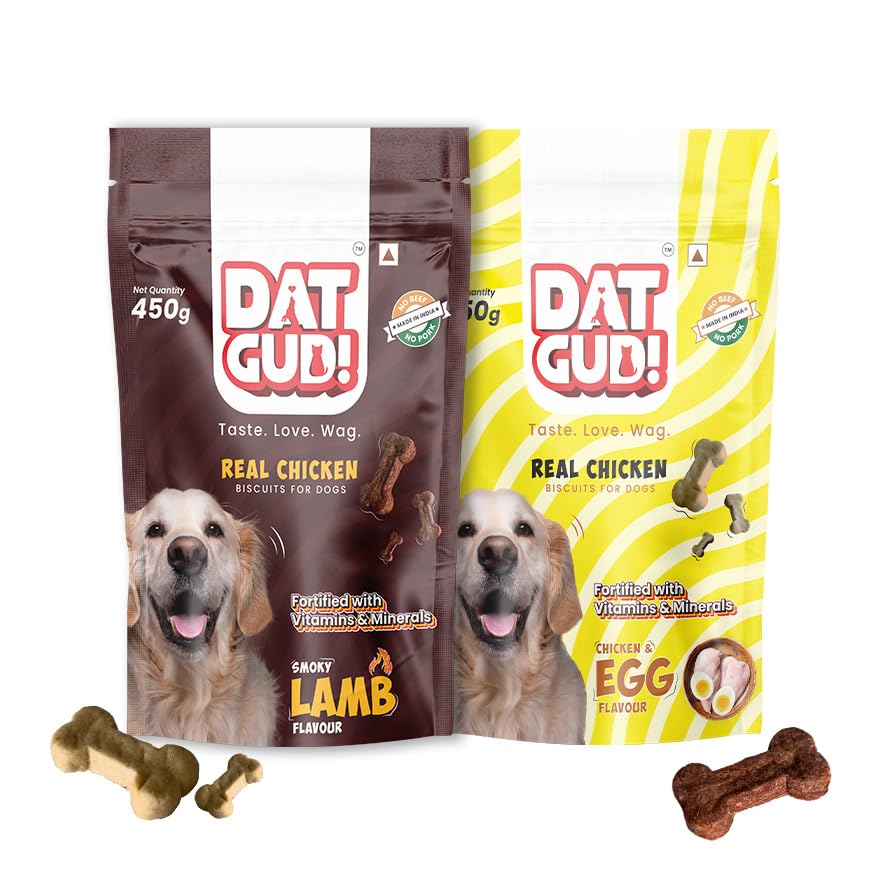 DatGud Real Chicken Dog Biscuits for All Breeds, Chicken & Egg Flavour + Smoky Lamb Flavour, Pack of 2, Total 900 gm (B0CT5BHMGL) Amazon Price History, Amazon Price Tracker