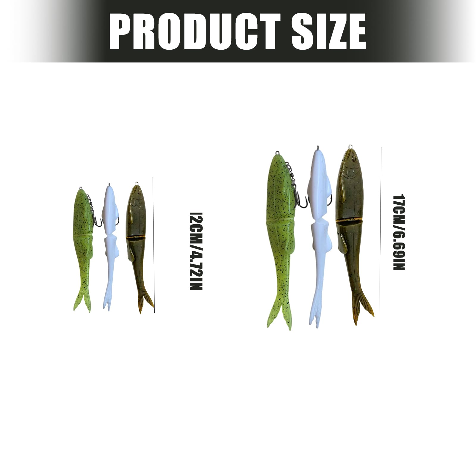 Lot de 3 leurres de pêche en caoutchouc multicolores avec effet flottant naturel, leurres de pêche très simulés pour la pêche à la perche, leurres de pêche en plastique souple