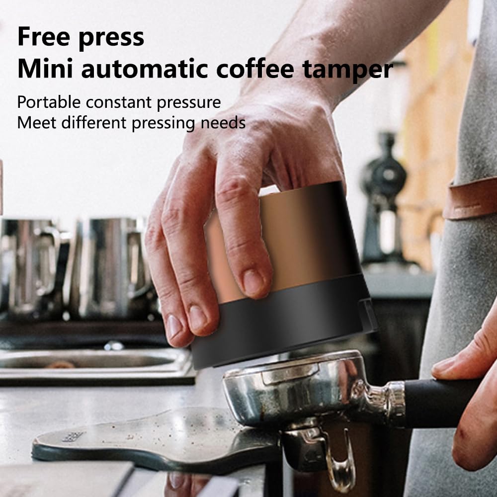 Tampador automático de café, 58 mm, 20 ajustes, presión de 20 bares, recargable, color negro y dorado, prensa plana en polvo de café portátil para Expresso (negro)