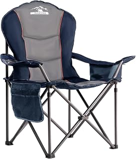 Oversized Camping Chair Folding Chair with Cooler Padded Outdoor Chairs Heavy Duty Support 500 LBS Steel Frame Collapsible Arm Chair with Cup Holder Blue & Gray