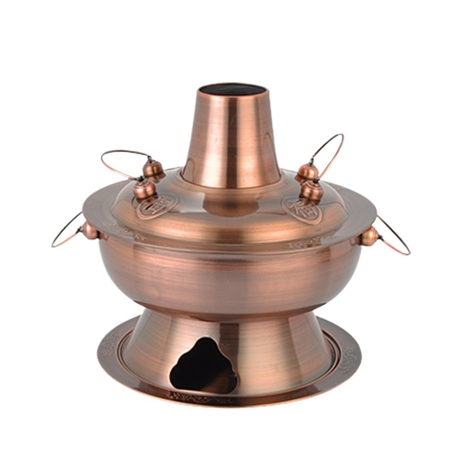 asdchZen Chinese Hot Pot Charcoal Hotpot Shabu Hot Pot Stainless Steel Charcoal Shabu Serving Hotpot Cooker Soup Pot Charcoal Kitchen Cooking Pot,Copper,32cm