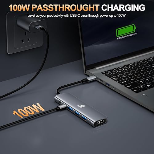 Miniatura 6 de Hub USB C, estación de acoplamiento USB C 8 en 1 con HDMI 4K, 3 puertos USB 3.0, puerto tipo C, 100 W PD, lector de tarjetas SDTF, estación de
