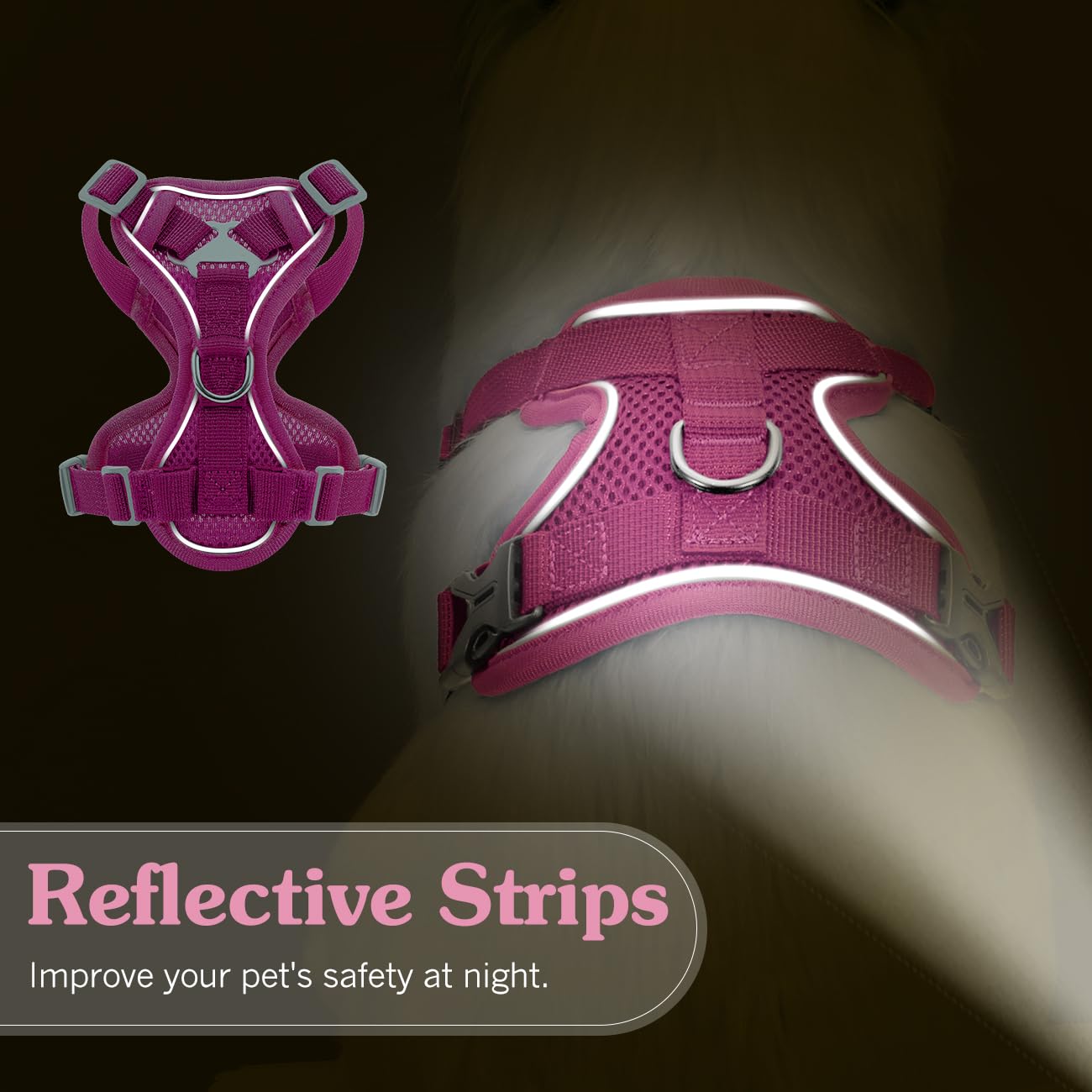VavoPaw Pettorina per Cani con Guinzaglio da 1,5M, Imbracatura per Gatti Antifuga con Rete Traspirante e Strisce Riflettenti, Gilet Morbido e Regolabile per Cani Gatti, M, Magenta