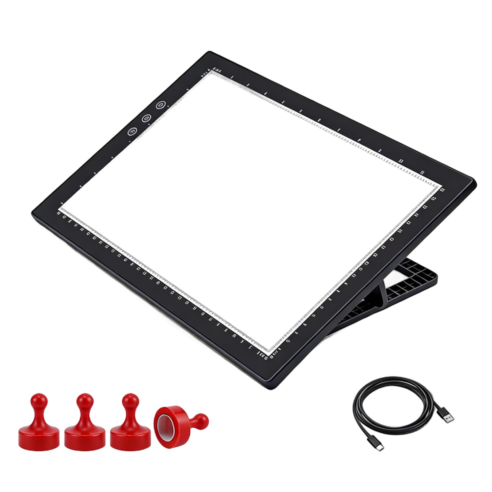 Almohadilla de luz LED A4, 11.8 x 7.9 x 0.8 pulgadas, caja de luz de trazado de agarre de metal, soporte ajustable de 9 ángulos, alimentado por USB, 4 placas de metal, cable de 5 pies para arte de