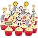 96 Pieces Safari Cupcake Toppers Jungle Animal Cupcake Picks Tiger Zebra Monkey Leopard Elephant Giraffe Lion Toothpicks Zoo Theme Cake Decorations for Baby Shower Birthday Party Favors Supplies