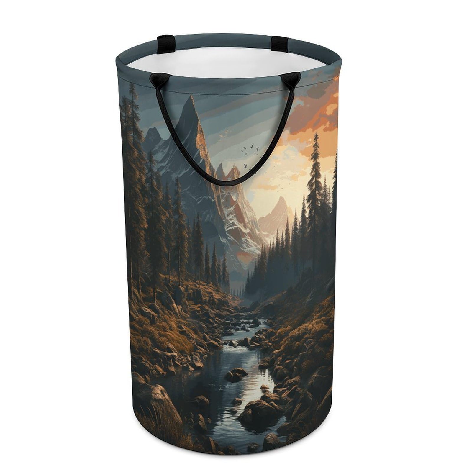 Wilderness Laundry Hamper Waterproof Polyester Laundry Baskets Collapsible Dirty Clothes Storage Basket Clothes Hampers with Sturdy Handles for Travel Bedroom