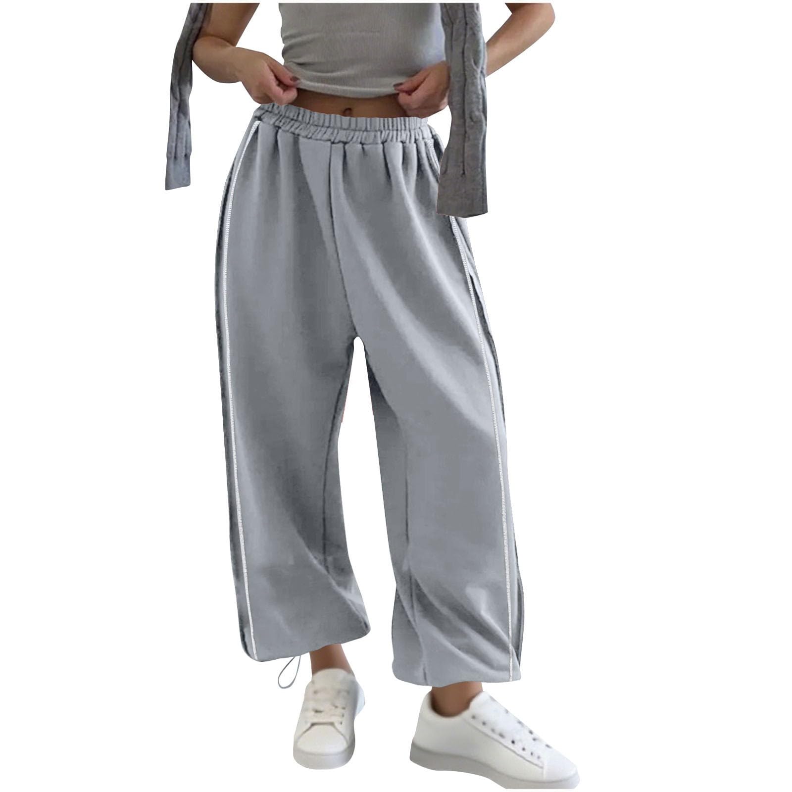 Générique Pantalons Fluide Tendance Femme Mi-Saison Ample Coupe Droit Pantalon Taille Haute Élastique Couleur Unie Urbain Street Décontracté Chic Pants Vêtements Loisir