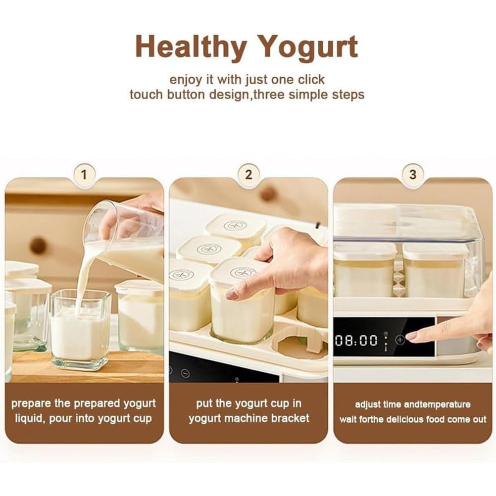 Yogurtiera Automatica Digitale con Vasetti in Vetro | Con controllo regolabile di temperatura e tempo; per yogurt biologico fatto in casa, formaggio e natto