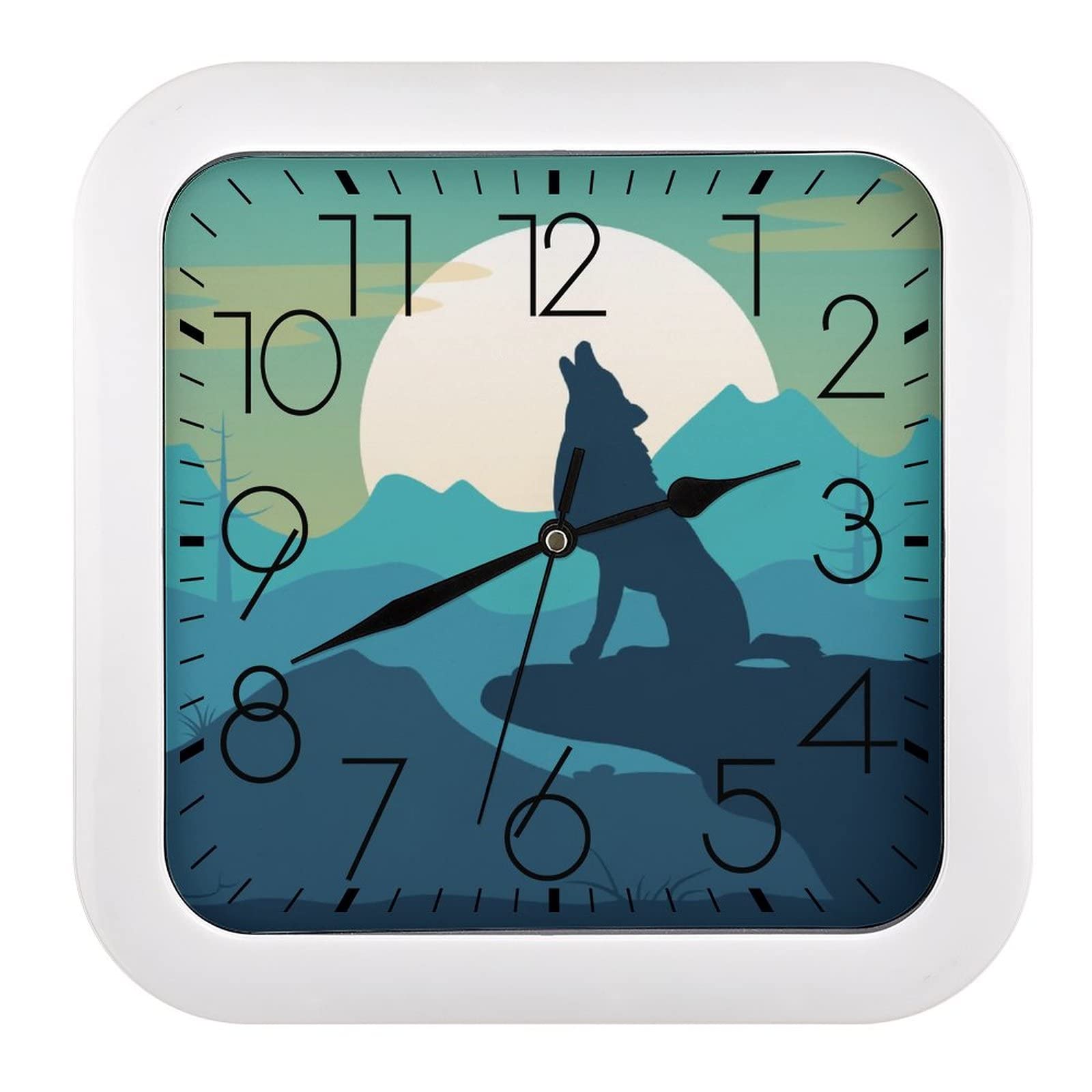 Horloge murale loup et lune carrée pour décorer votre salon