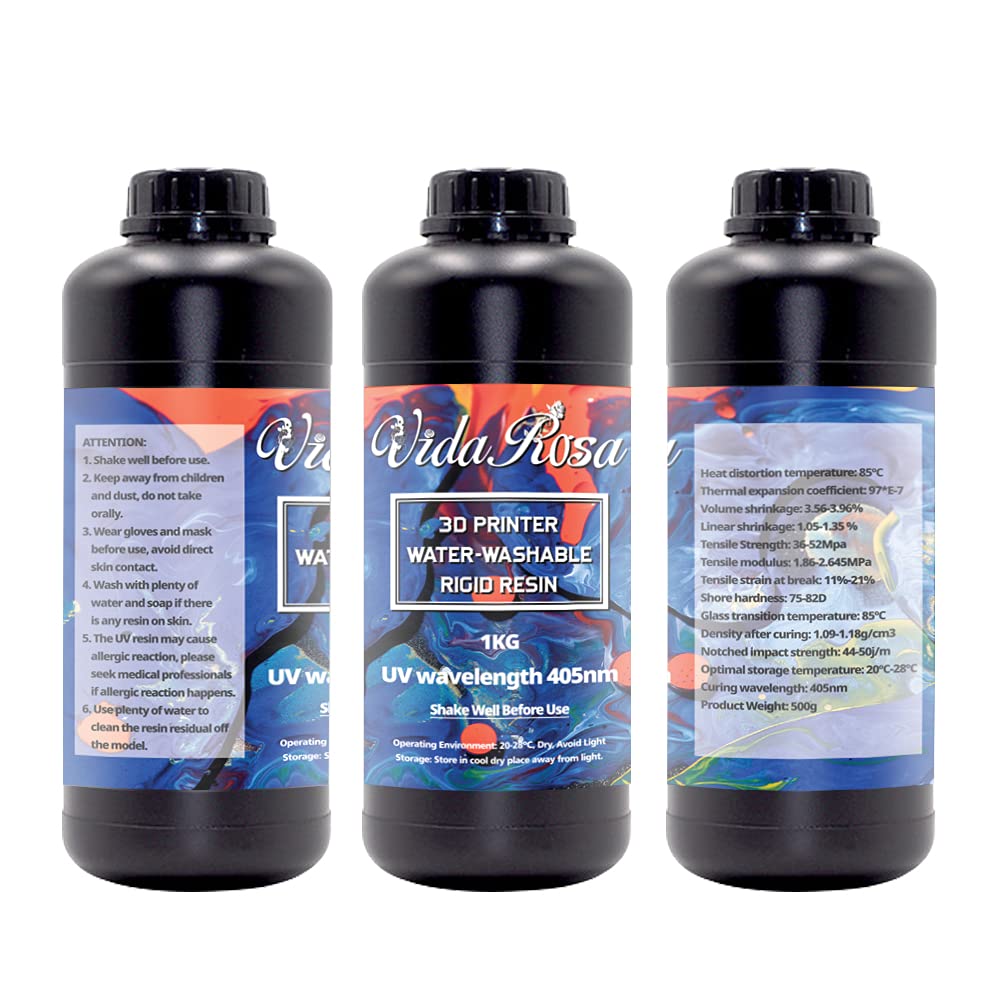 Stampante 3D lavabile con acqua traslucida Resina rapida LCD Resina fotopolimerica per stampa LCD 3D Resina a polimerizzazione UV 405nm Standard, basso odore, NERO TRASPARENTE (1kg)