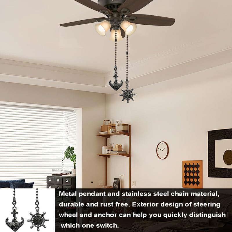 Image of 2pcs Anchor Set Ceiling Fan Pull Chain Extension for Ceiling Fans Lights, with Chain Connector (Black)
