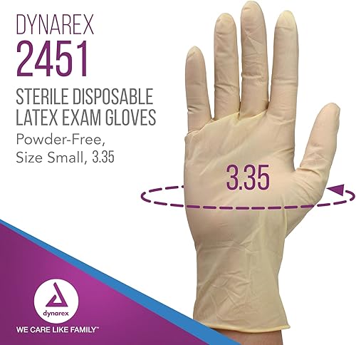 Miniatura 9 de Dynarex Guantes de examen de látex desechables estériles, sin polvo, empaquetados estérilmente en pares, uso médico y sanitario profesional, clínica