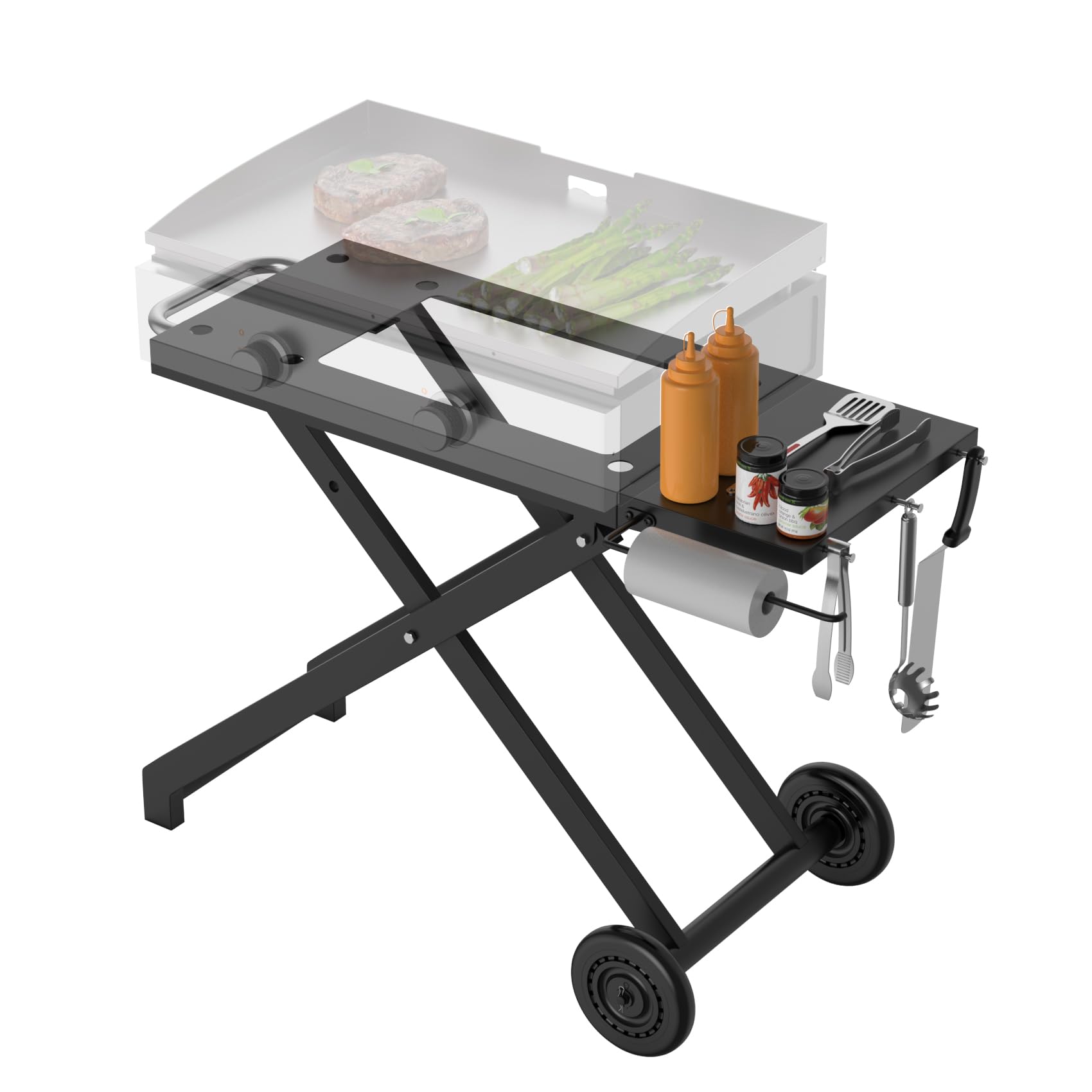 SafBbcue Portable Grill Table for Blackstone 22 Inch 17 Inch Tabletop Griddle Accessories Folding BBQ Table, Outdoor Grill Stand for Blackstone 22" 17" Griddle Stand with Wheels Side Table