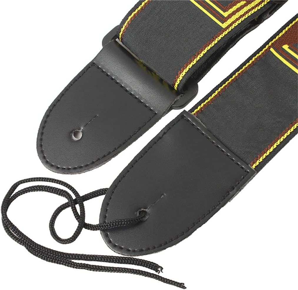 Classic Embroidery Acoustic Electric Guitar Strap Ajustable Nylon PU Leather Ends