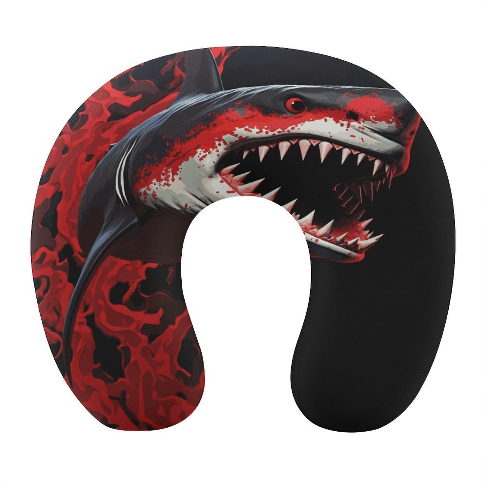 FekiLoot Red-Black Shark Travel Pillow,U Shaped Office Napping Pillow Support Neck and Head Comfortable Travel Neck Pillow U Shape Sleeping Essentials for Long Haul Flights