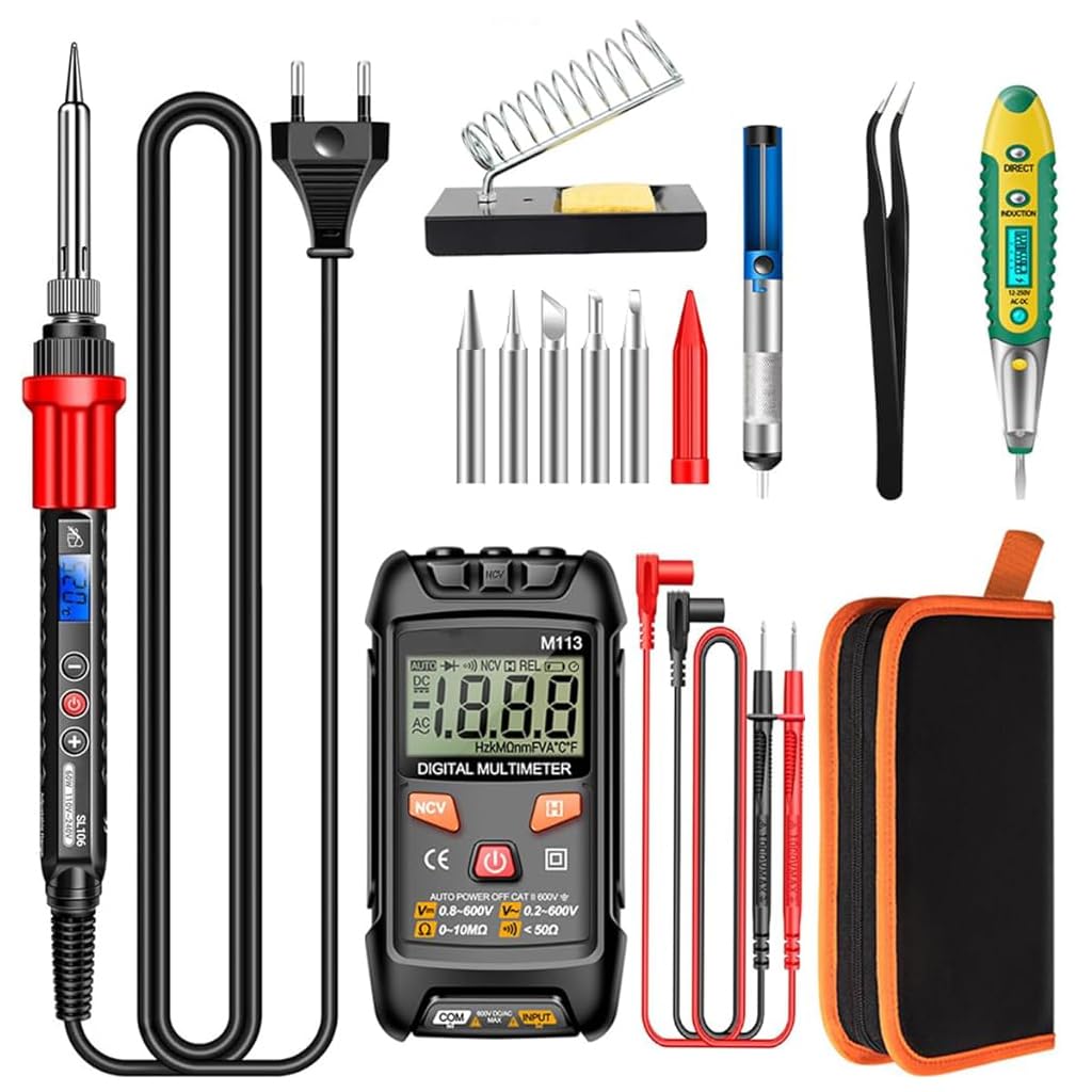 Serplex® 60W Soldering Iron Kit with with Digital Multimeter, 5 Soldering Tips, Desoldering Pump, Voltage Test Pen, Stand, Tweezer, Carry Bag, LCD Adjustable Temperature 180-520°C Solder Kit (B0DDPCT1JY) Amazon Price History, Amazon Price Tracker