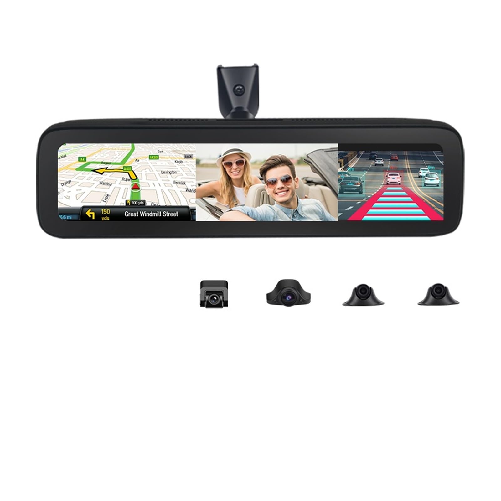 Grabadora de Video para salpicadero con 4 cámaras, 4 Canales, Pantalla táctil IPS de 12", 2+32 píxeles, Android 8.1, GPS, 4K, HD1080P(64G)