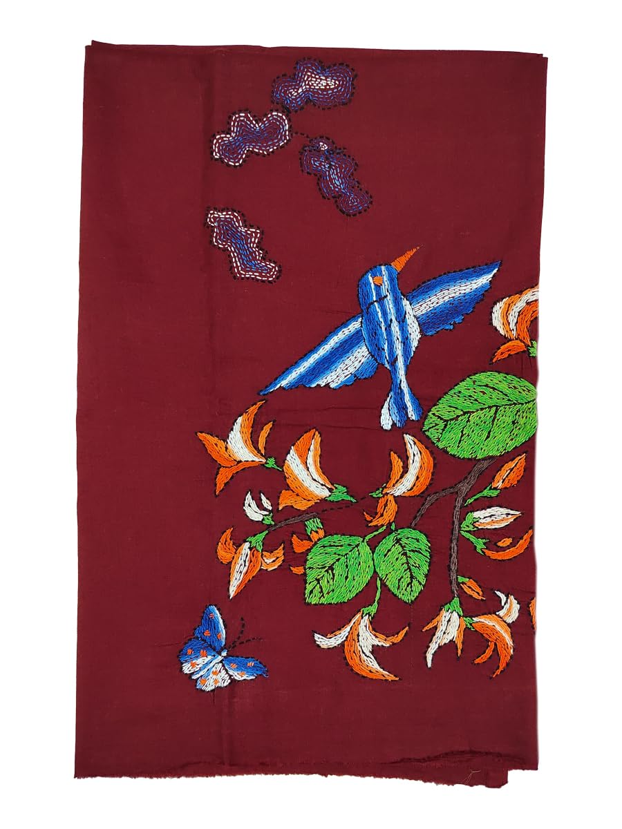 Soul of Bengal - Women's Hand Embroidered Kantha Stitch Cotton Blouse Material - 1 Meter; Maroon-824009-picture-17