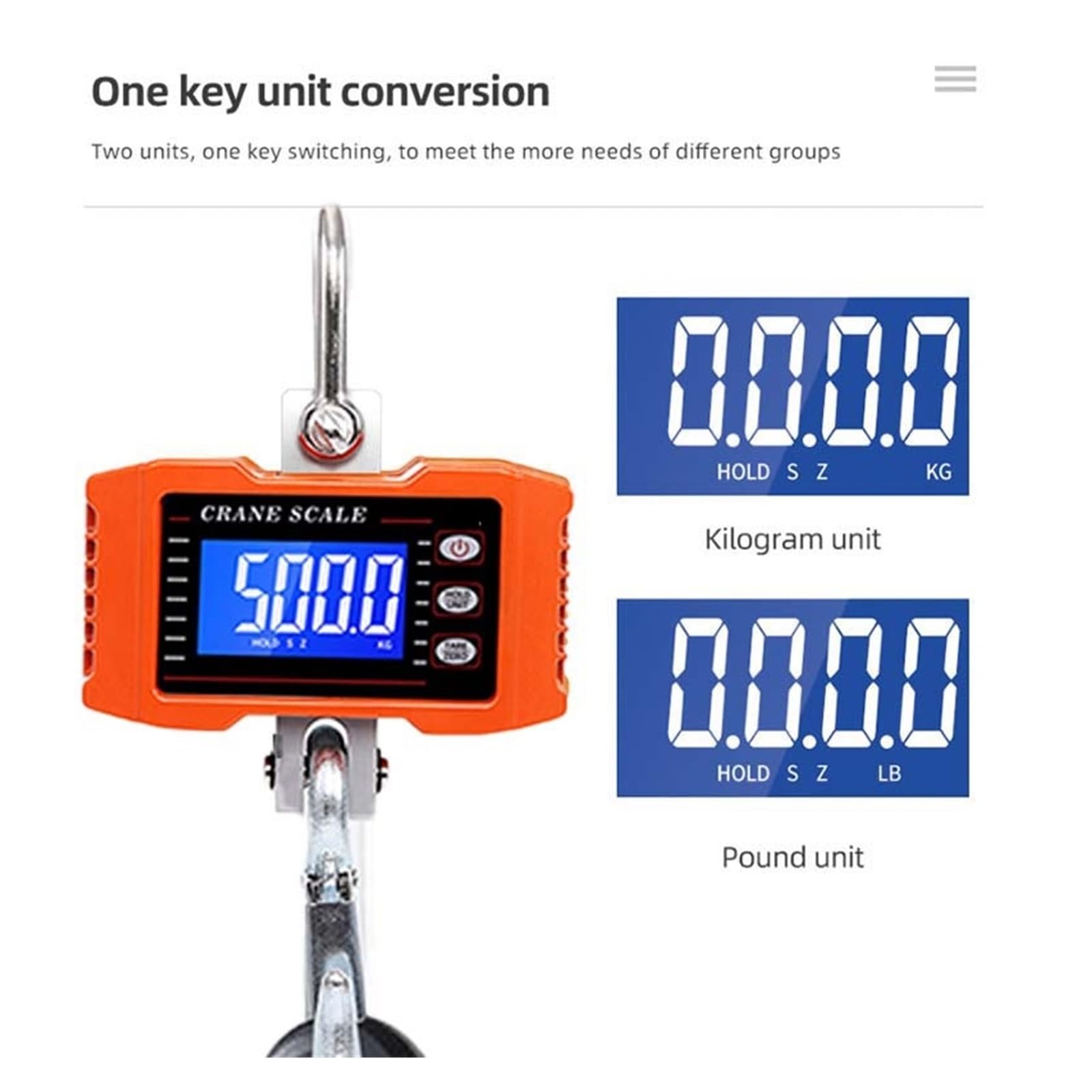 Cyfrowa waga wisząca, 1000Kg cyfrowa waga dźwigowa przenośna waga wisząca Heavy Duty waga dźwigowa podświetlenie LCD przemysłowe wagi hakowe zmiana jednostki dla Home Farm Factory(Nero)