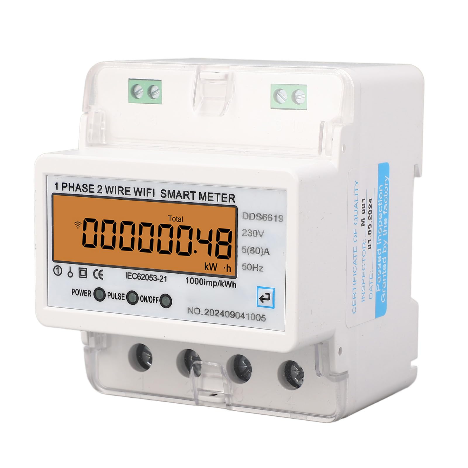 Misuratore di energia intelligente WiFi monofase con schermo LCD per telecomando, contatore di energia intelligente ignifugo per uso domestico