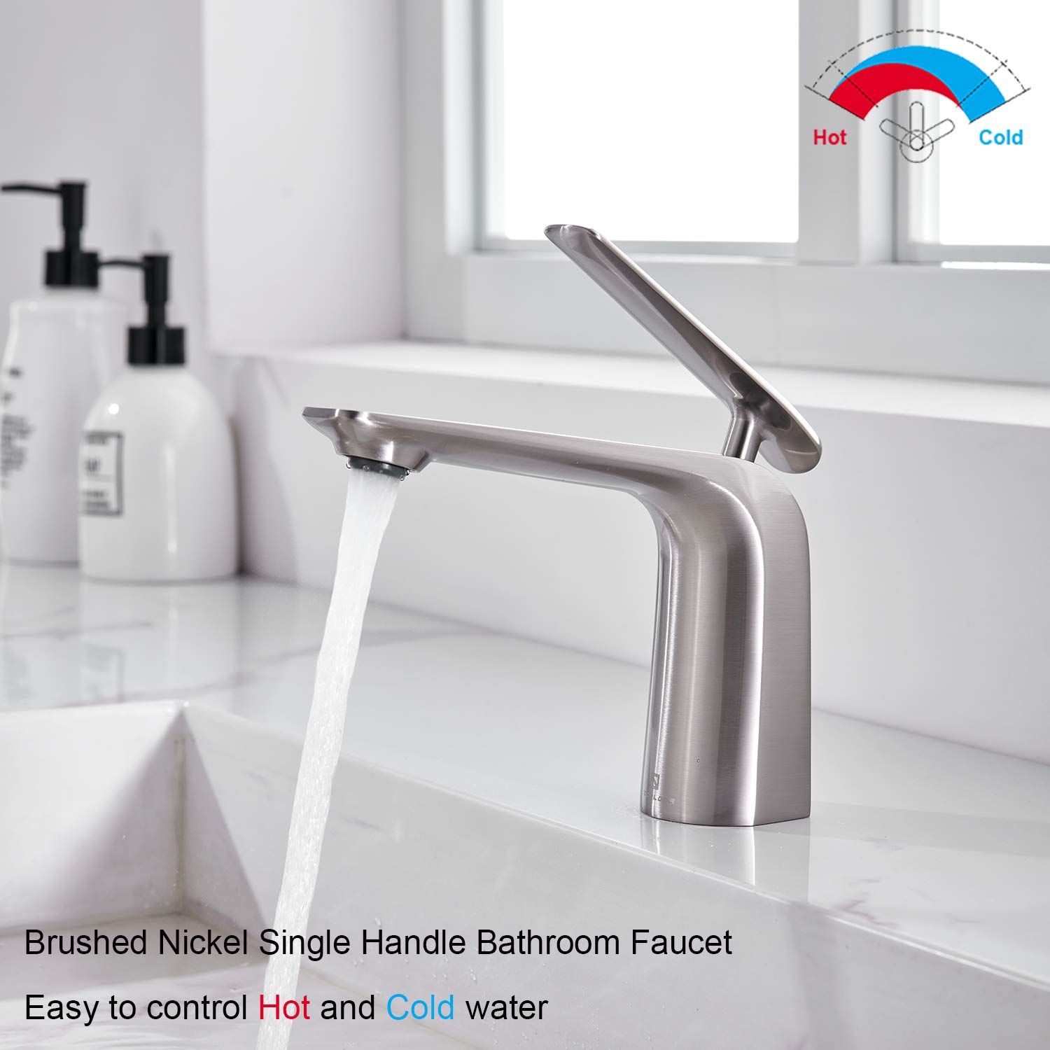 Tocaloca - Rubinetto per lavabo da bagno, in nichel spazzolato, rubinetto da cucina, in rame, senza scarico pop-up, valvola certificata CUPC moderno Short Basin Faucet Rubinetto per lavabo corto