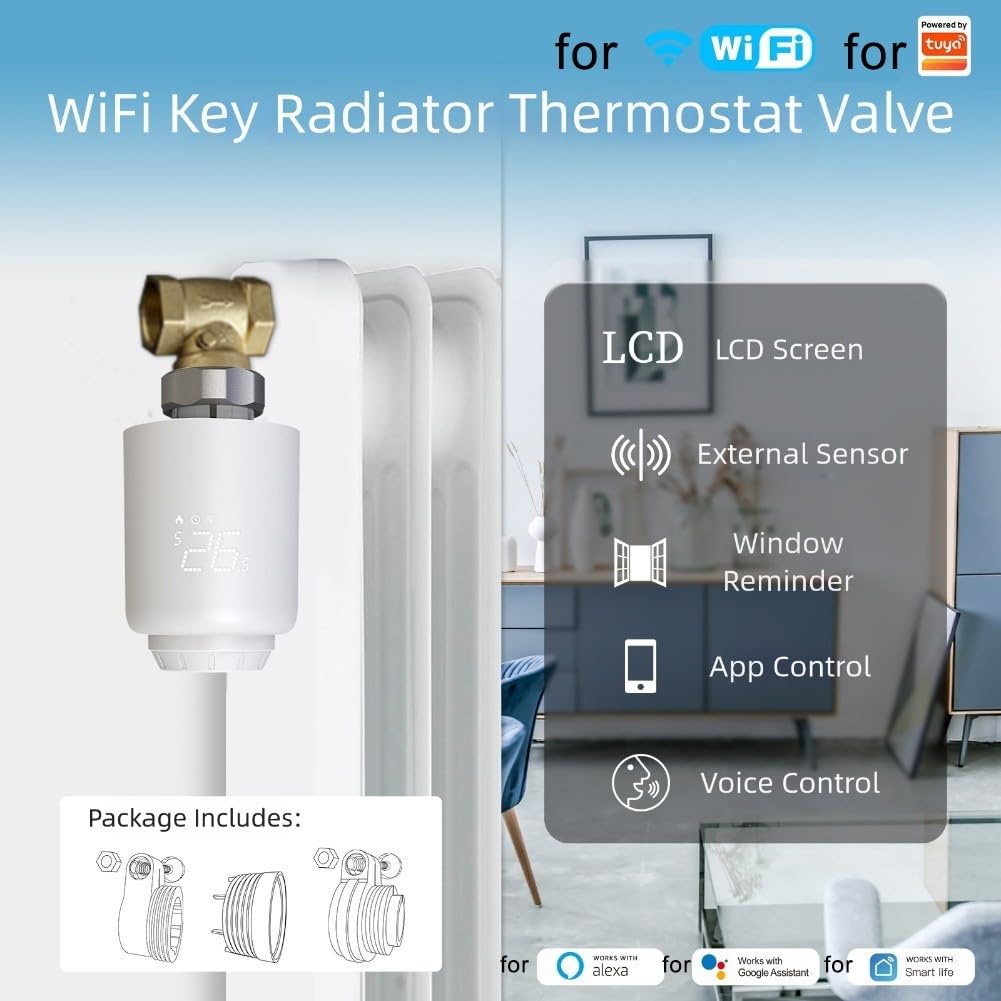 Valvole termostatiche WiFi, confezione da 3 valvole di controllo della temperatura per termosifone TRV, programmabili, per sistema di riscaldamento domestico intelligente, con app di controllo e