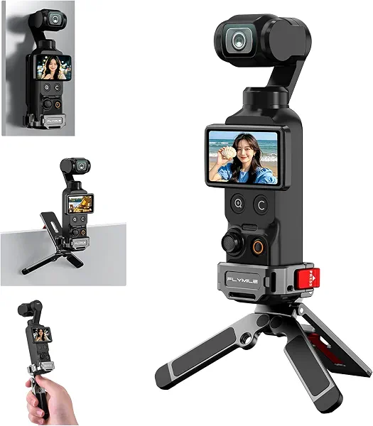 Pocket 3 4 4P Magnetic Mini Tripod Mount, Metal Cage Clamp Frame with Mantis Hook Stand, Cold Shoe＆ 1/4" Screw for DJI Osmo, 180° Adjustable Expansion Adapter Holder for Xtra Muse Accessories