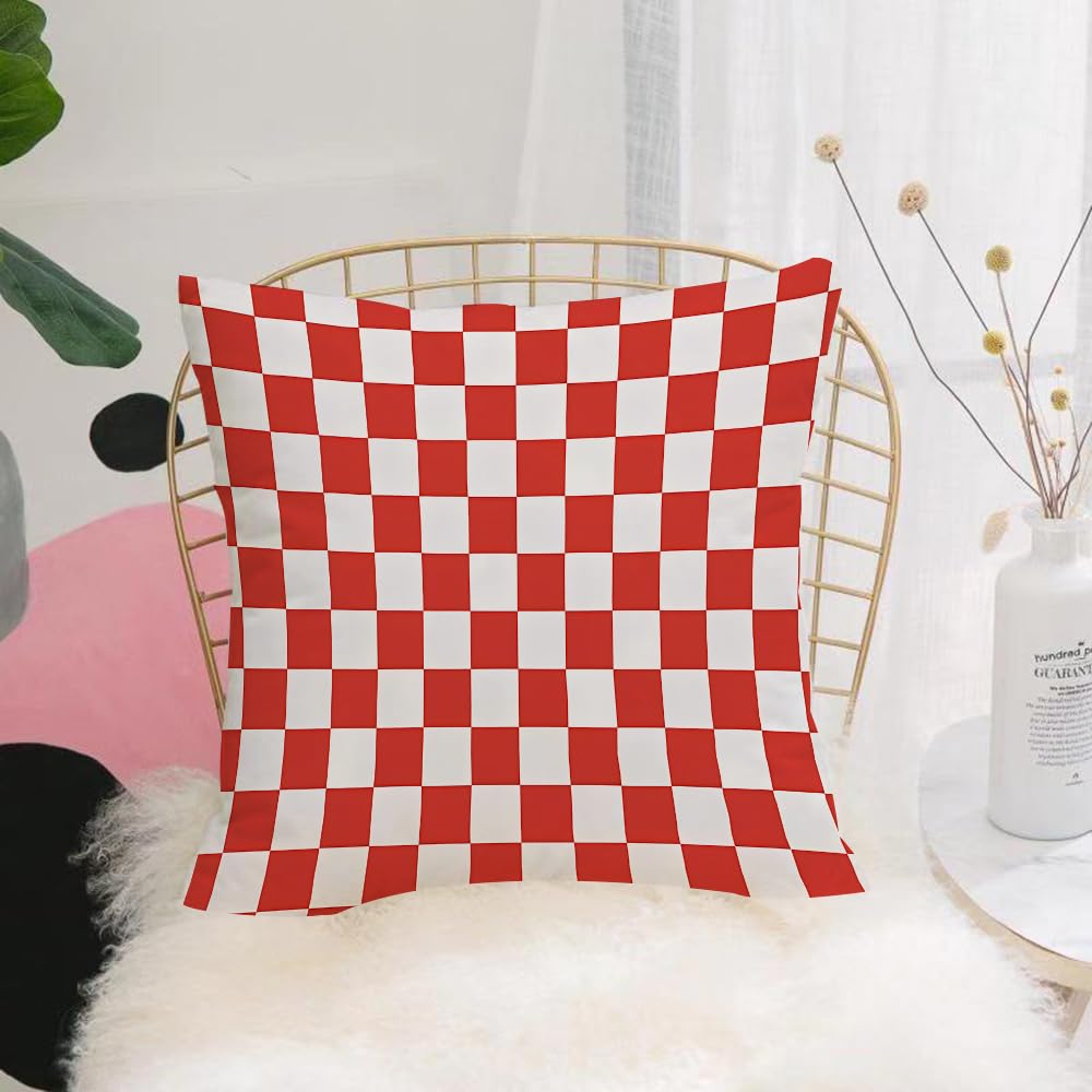 HYOSXW Cushion Cover,Throw Pillow Case Home Decorative for Living Room Bedroom Sofa Chair 16X16 Inch,Checkered grid design, classic red and white grid repetitive design,Pillowcase 40X40cm