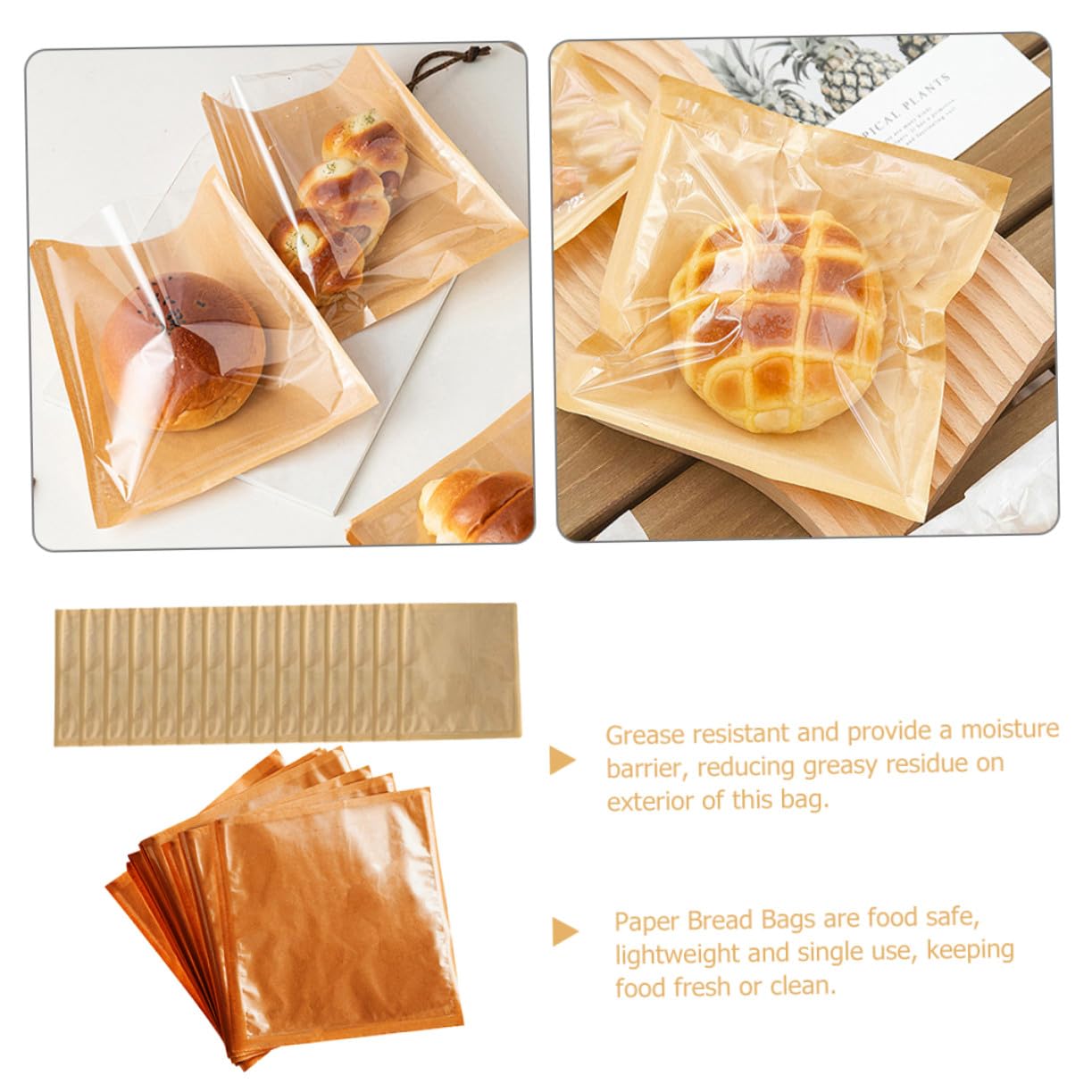 VALICLUD Bolsas de Forma Segura de Papel Marrón 100 para Panadería con Ventana Transparente, Bolsas a Prueba de Grasa para Empacar Pan Casero, Galletas y Postres