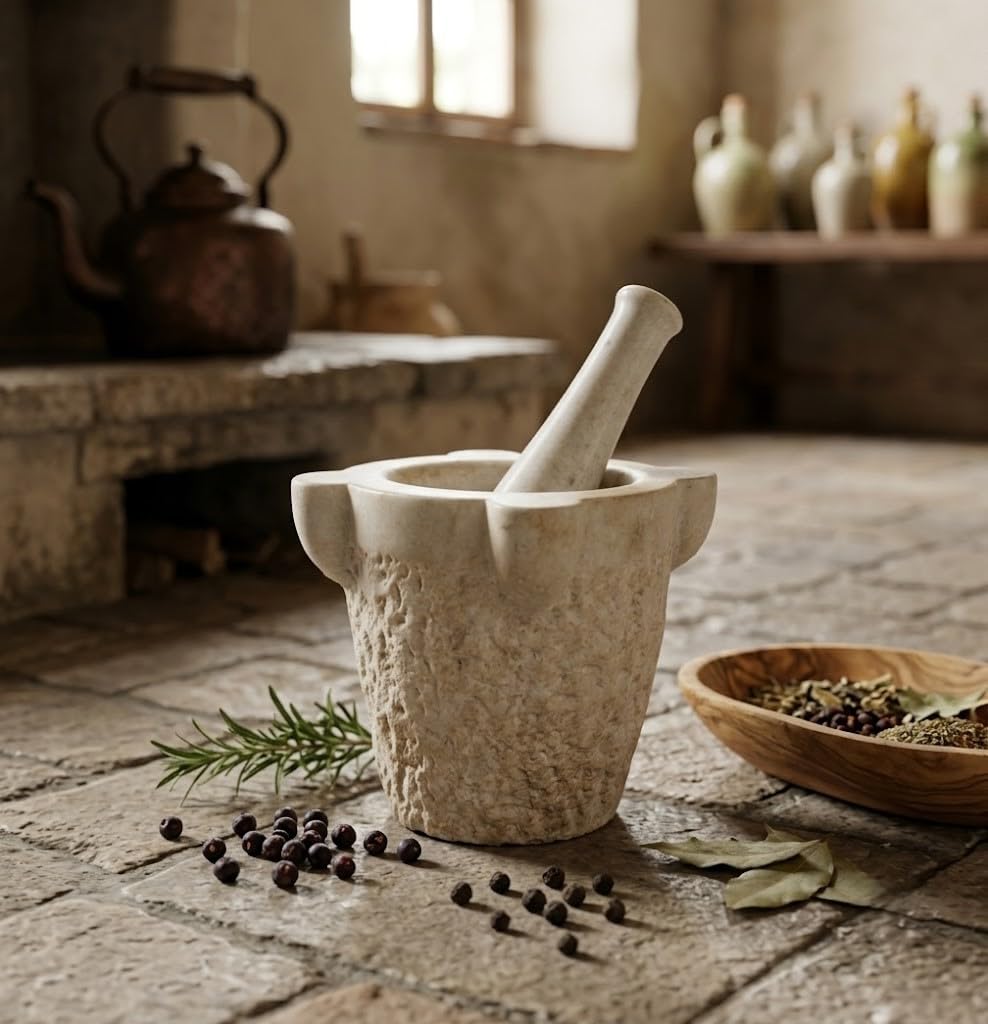 Antico Mortaio marmo con pestello Speziale Farmacia Arredo Cucina
