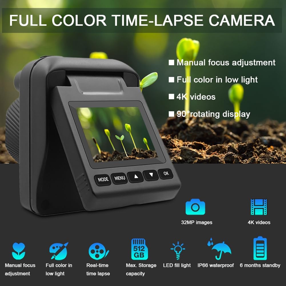 Low Light Full Color Time Lapse Camera中古 Yarryuter Outdoor Time Lapse Camera 32MP Waterproof Timelapse