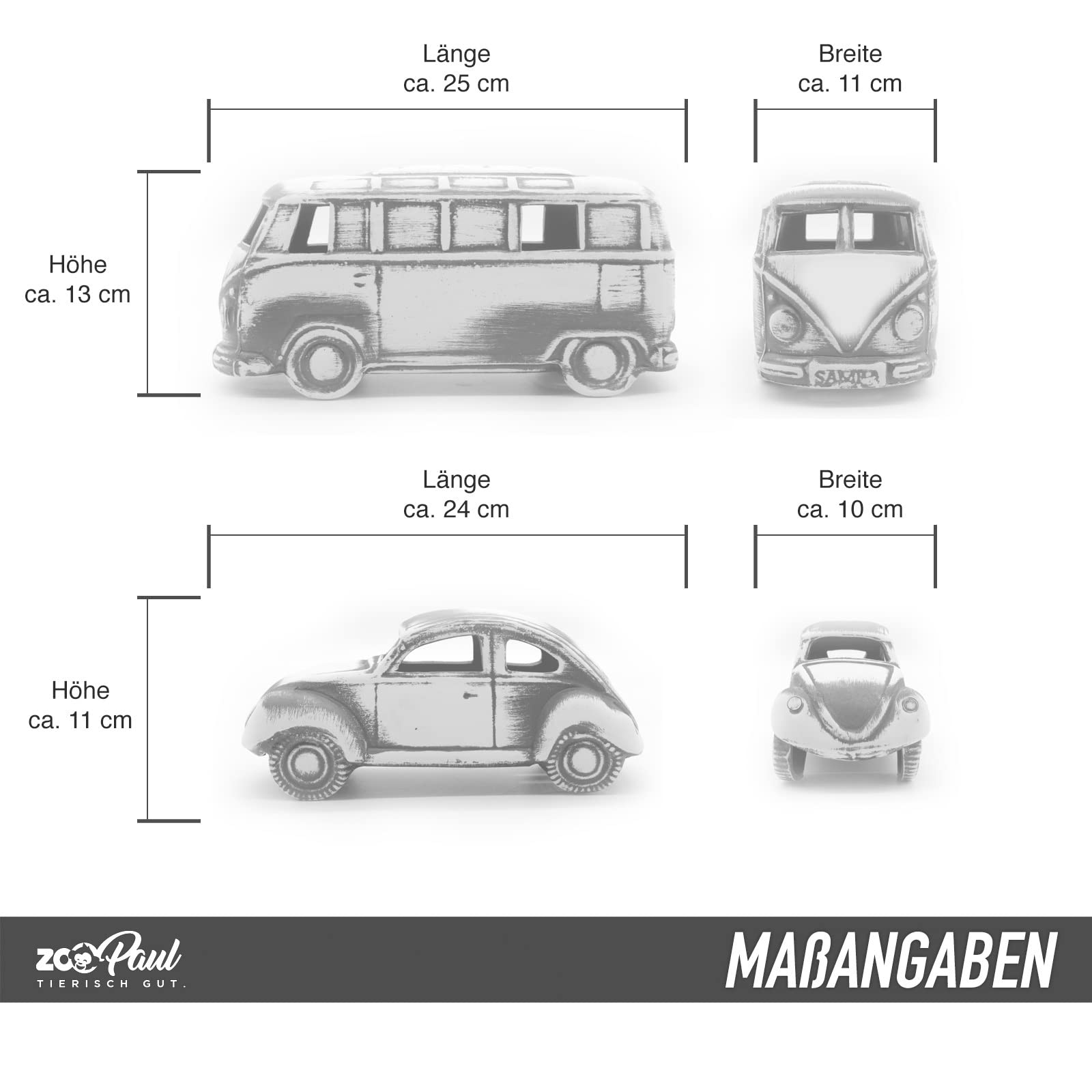 ZooPaul 2er Keramik Deko Set Aquarium und Samba Bus Retro Oldtimer Camper Alte Autos Sammler
