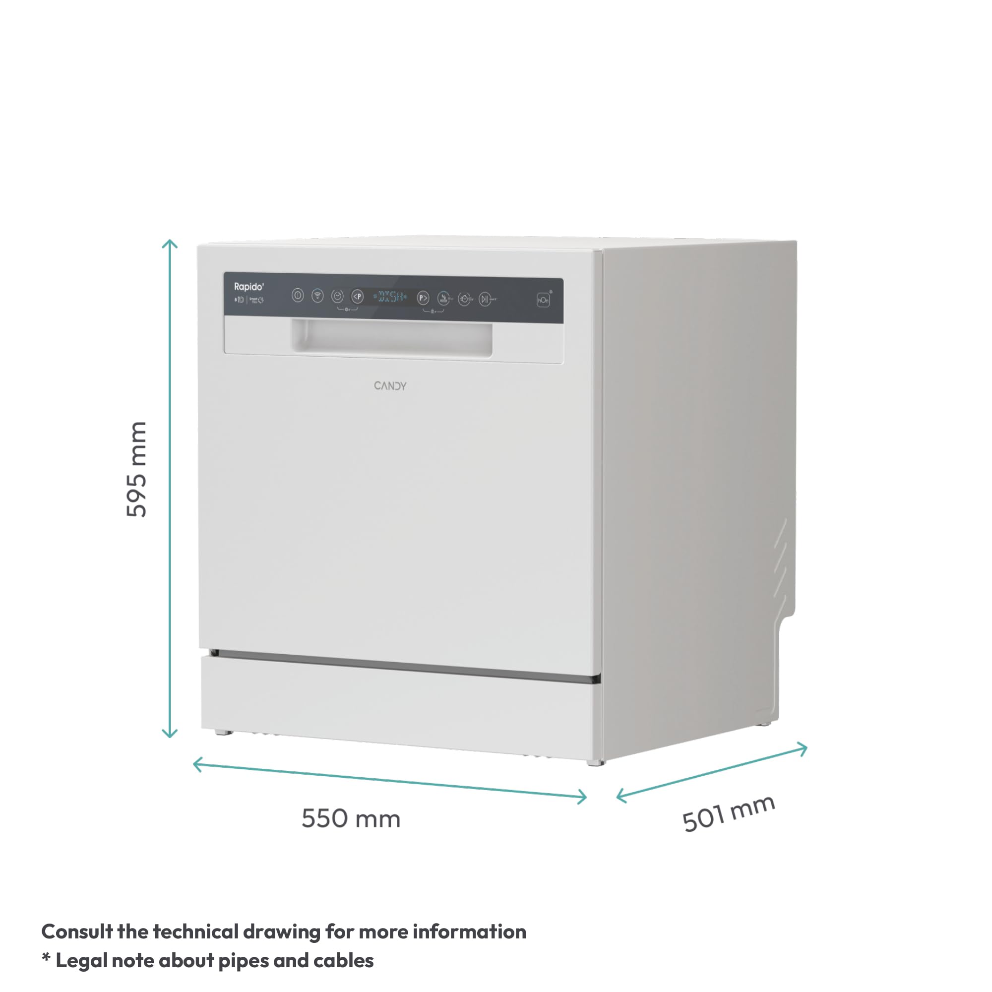 Candy Table Top Dishwasher CP 6E51LW-80 - White - 6 Place Settings — view 9