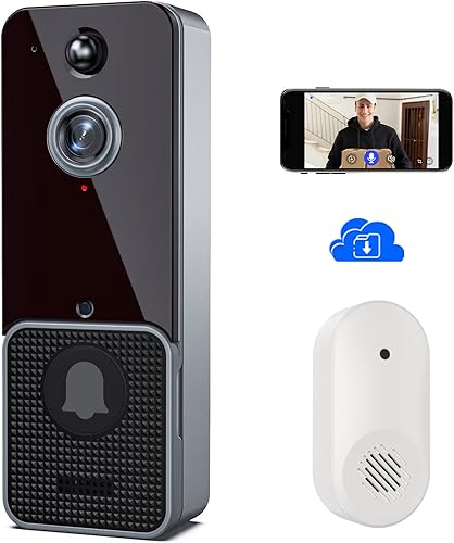 TOWSEN Timbre inalámbrico con cámara, detección de movimiento, visión nocturna IR, audio de 2 vías, almacenamiento en la nube, fácil instalación,