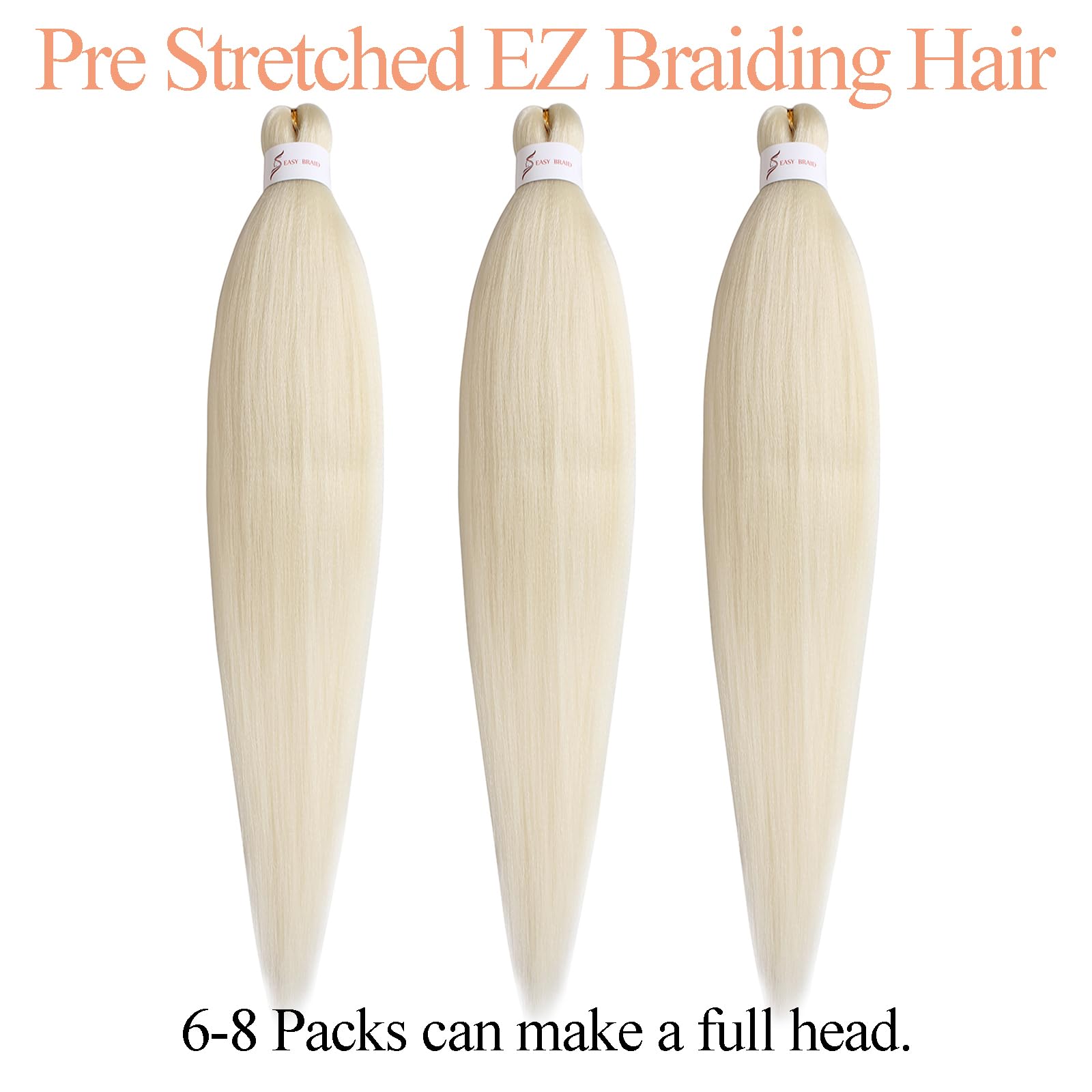 Mscat 26 Inch 3 Packs Pre Stretched Braiding Hair Blonde Pre Stretched Braiding Professional Synthetic Prestretched Crochet Braids Hair Extension Hot Water Setting Yaki Texture (613#) - Image 4